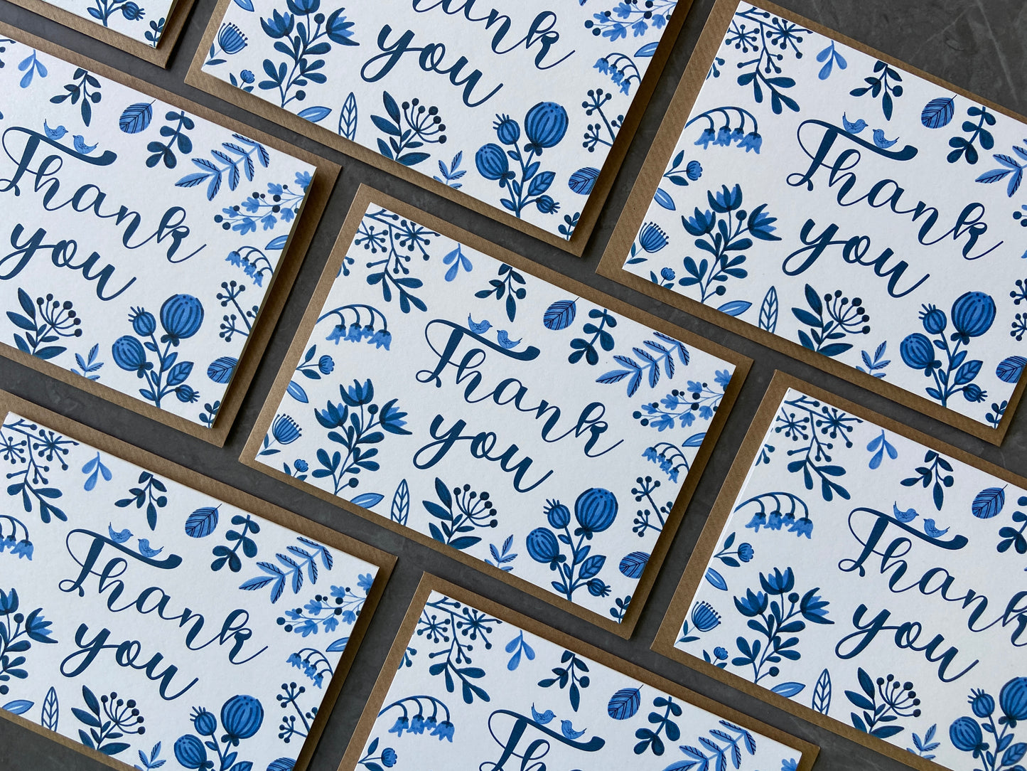 Thank You Note Cards - Blue Florals