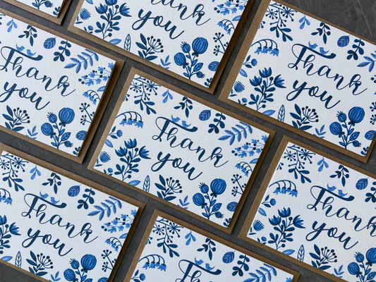 Thank You Note Cards - Blue Florals
