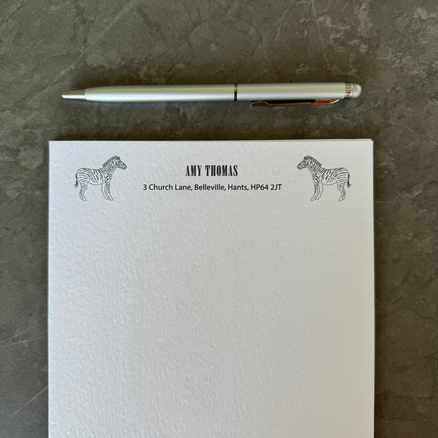 Personalised Zebra Writing Paper Set