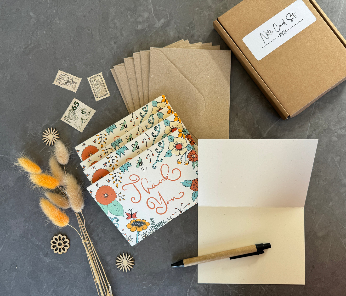 Thank You Note Card set - Orange Florals