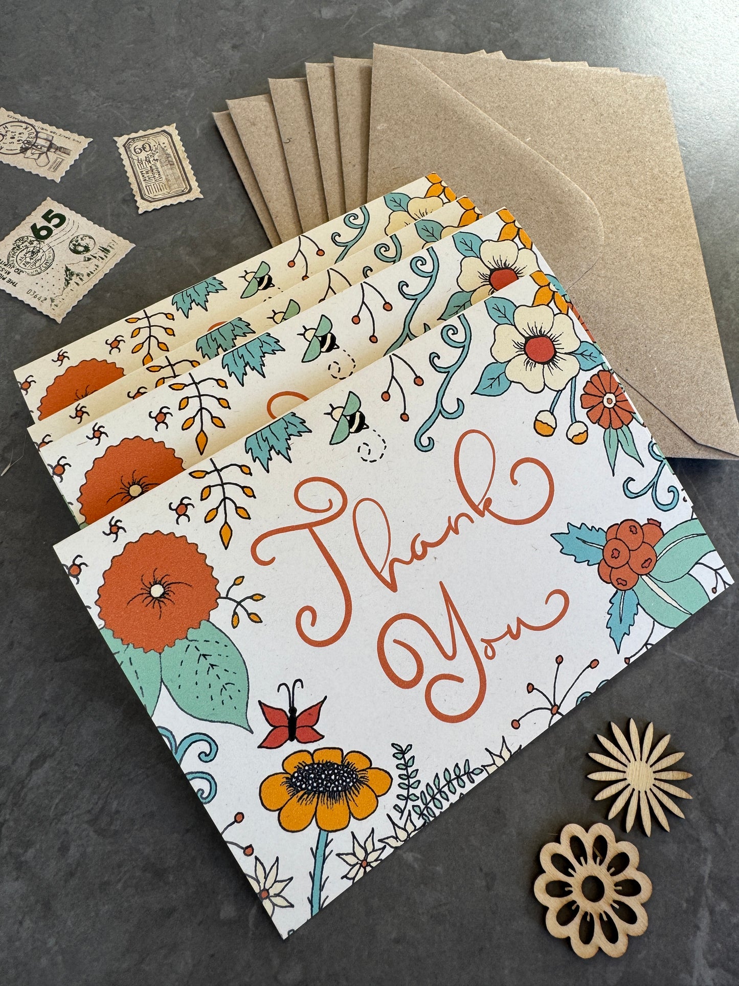 Thank You Note Card set - Orange Florals