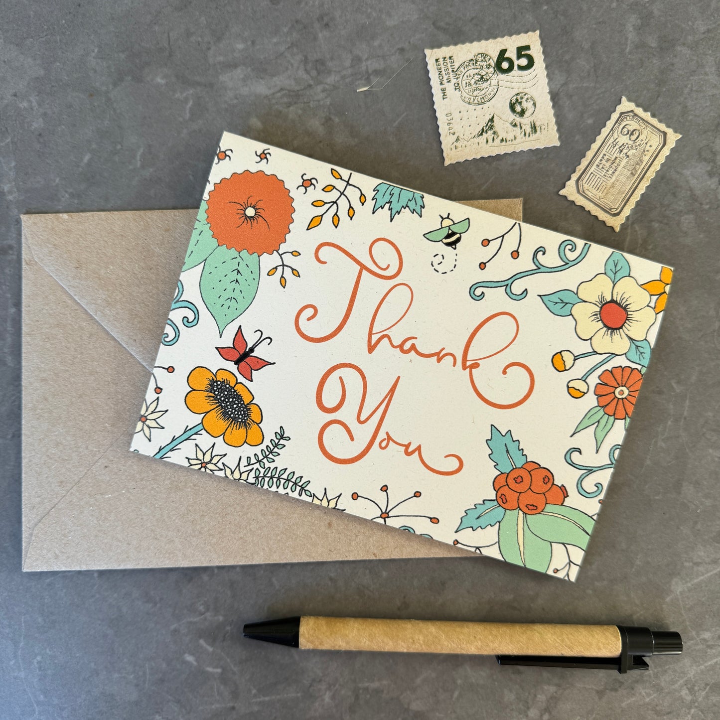 Thank You Note Card set - Orange Florals