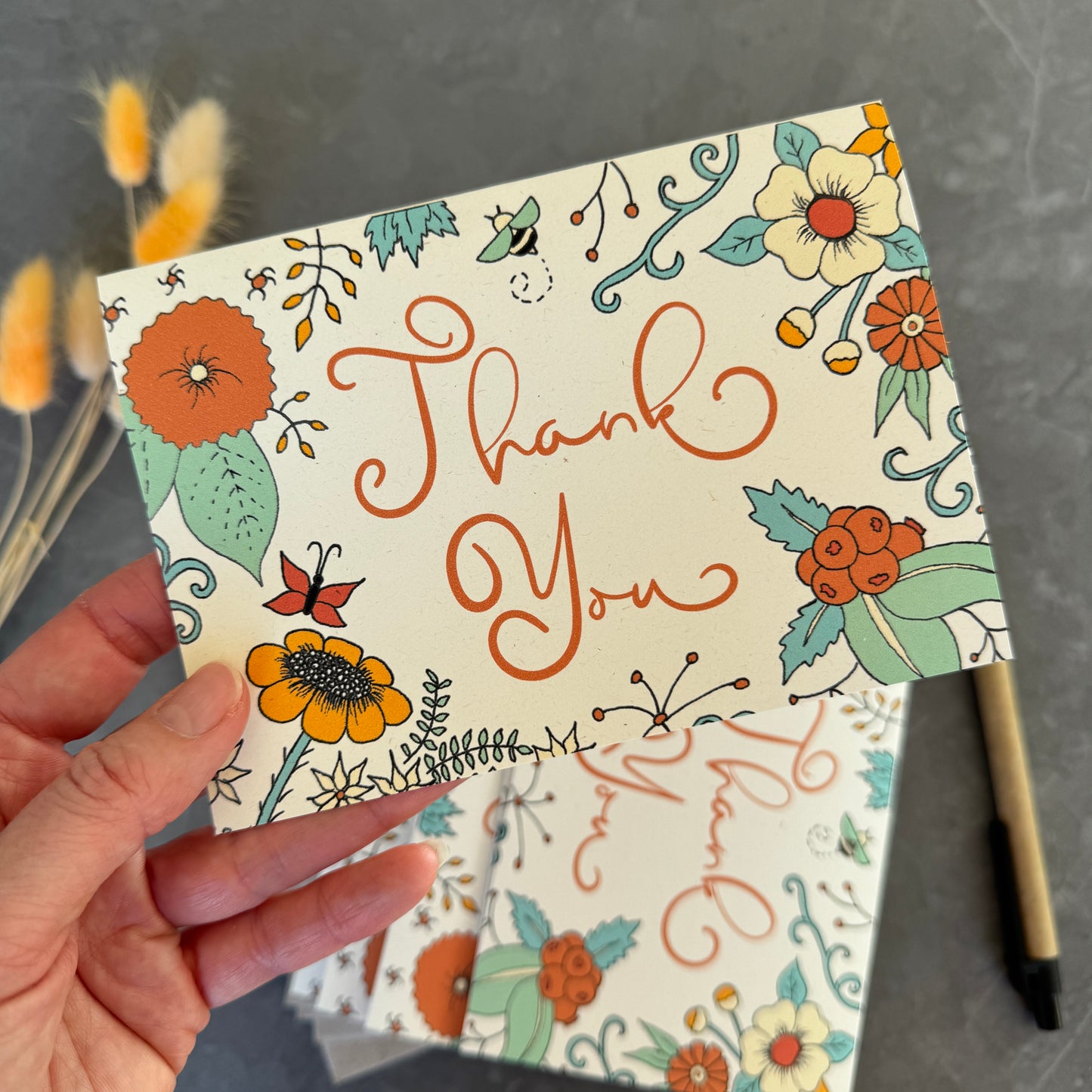Thank You Note Card set - Orange Florals