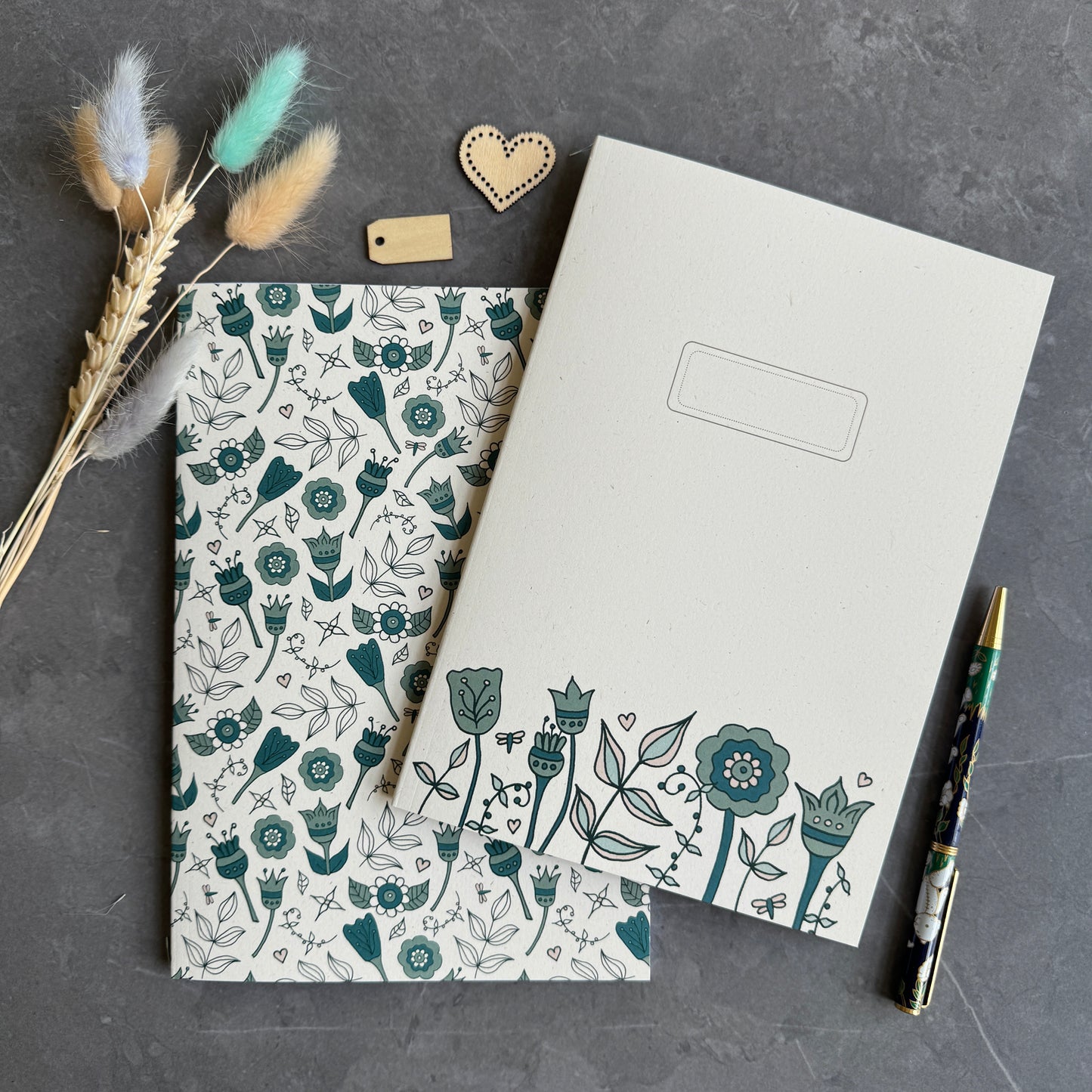 Floral note books in teal