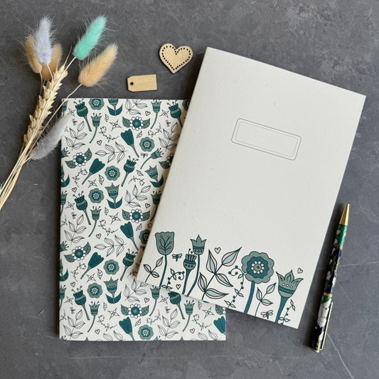 Floral note books in teal