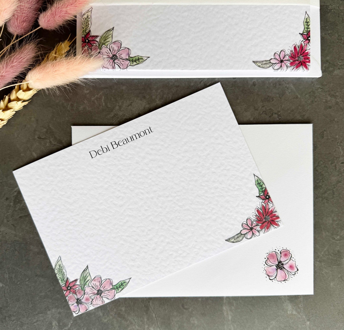 Personalised Pink Floral Note Cards