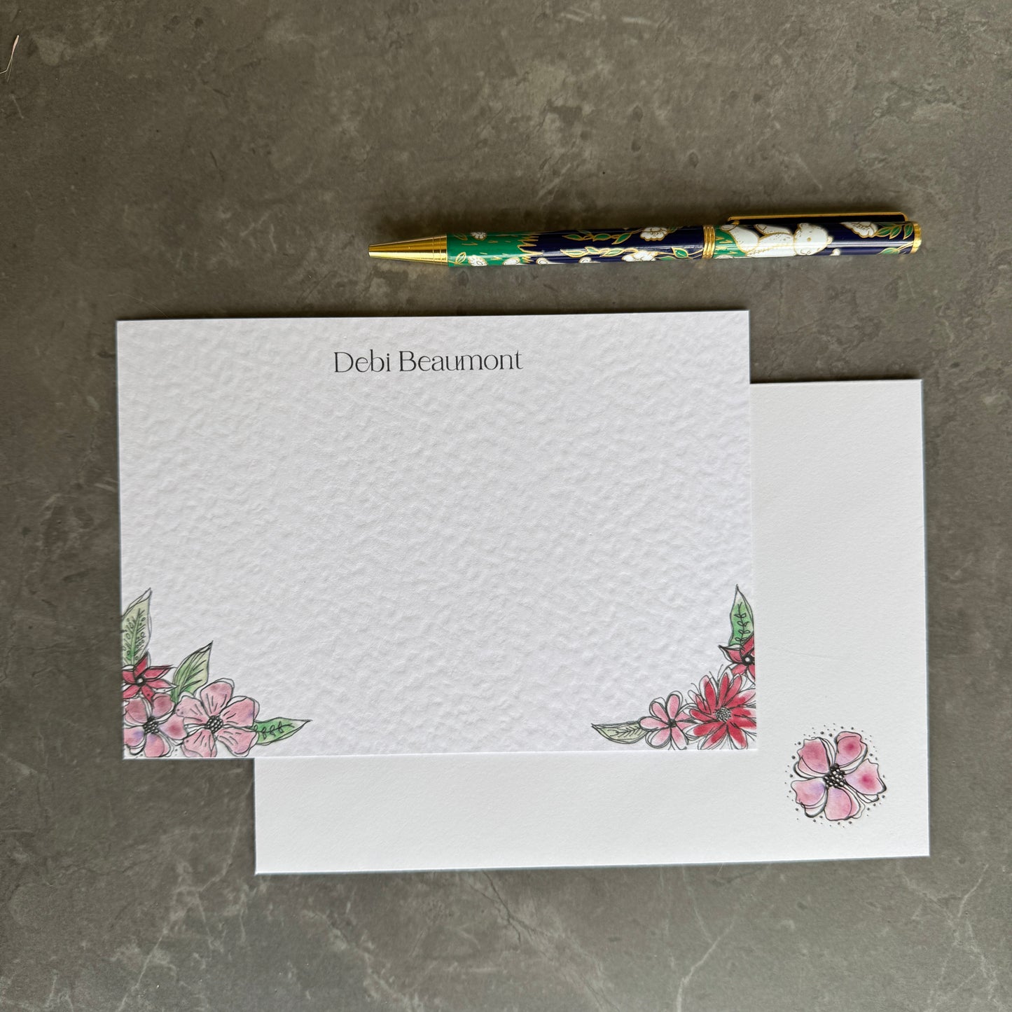 Personalised Pink Floral Note Cards
