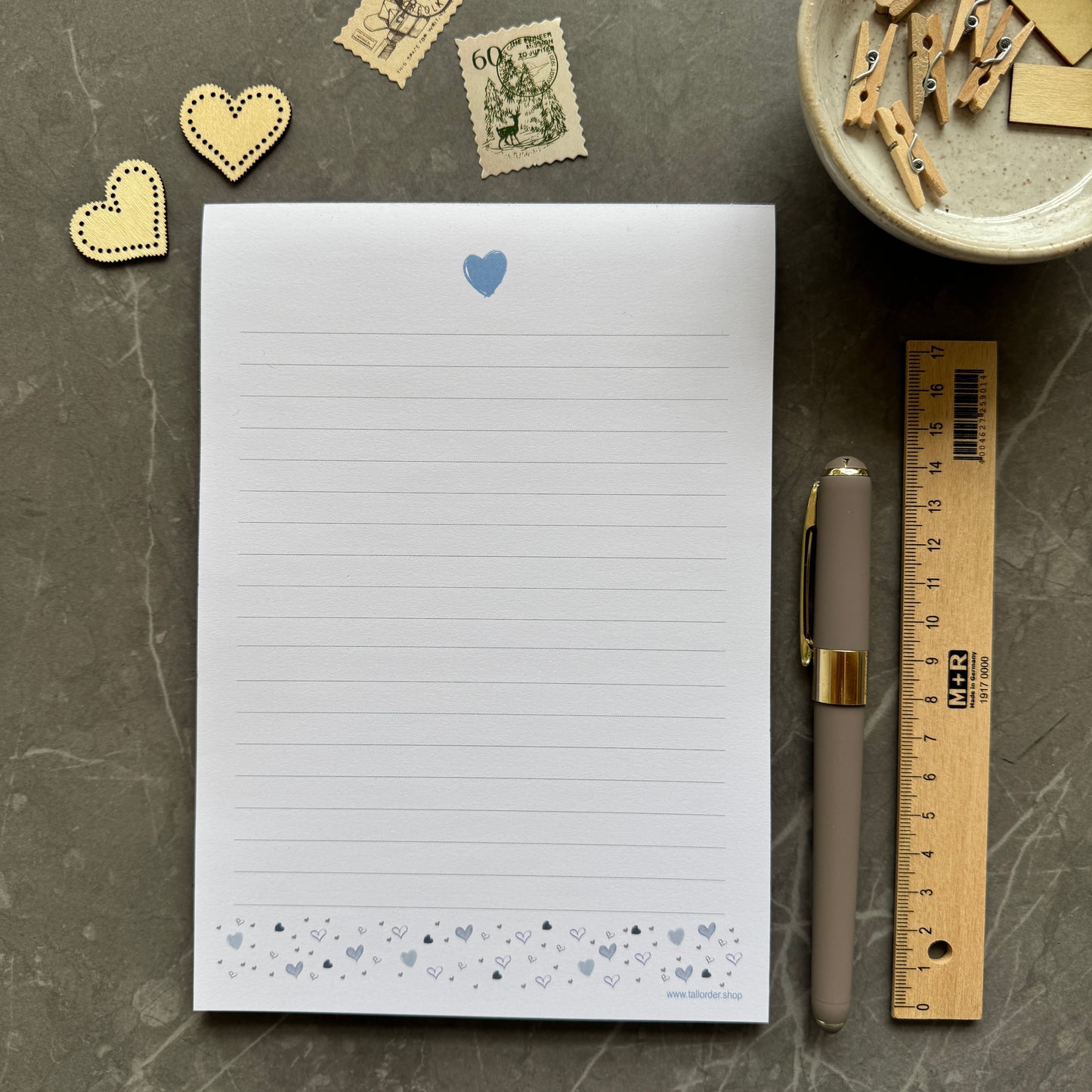 A5 Blue Love Heart Notepad