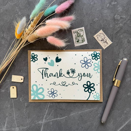 Thank You Note Card set - Teal Daisies