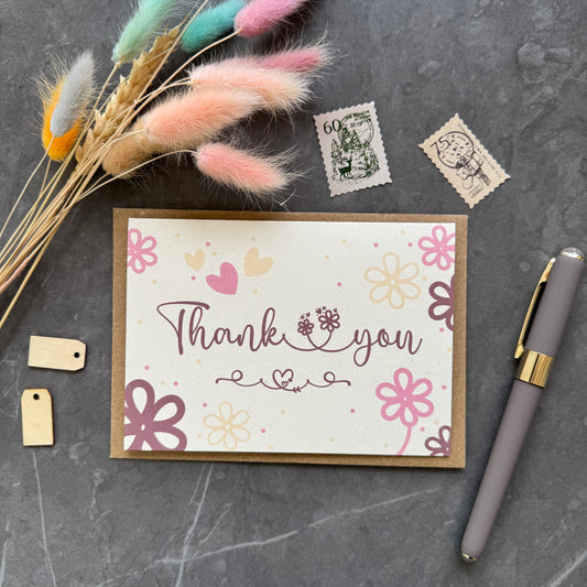 Thank You Note Card set - Pink Daisies