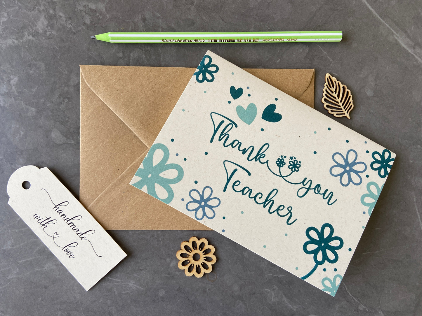 Set of 4 Thank You Teacher Cards - Daisy Pattern