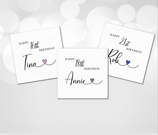 16th, 18th, 21st or any age Personalised Birthday Card