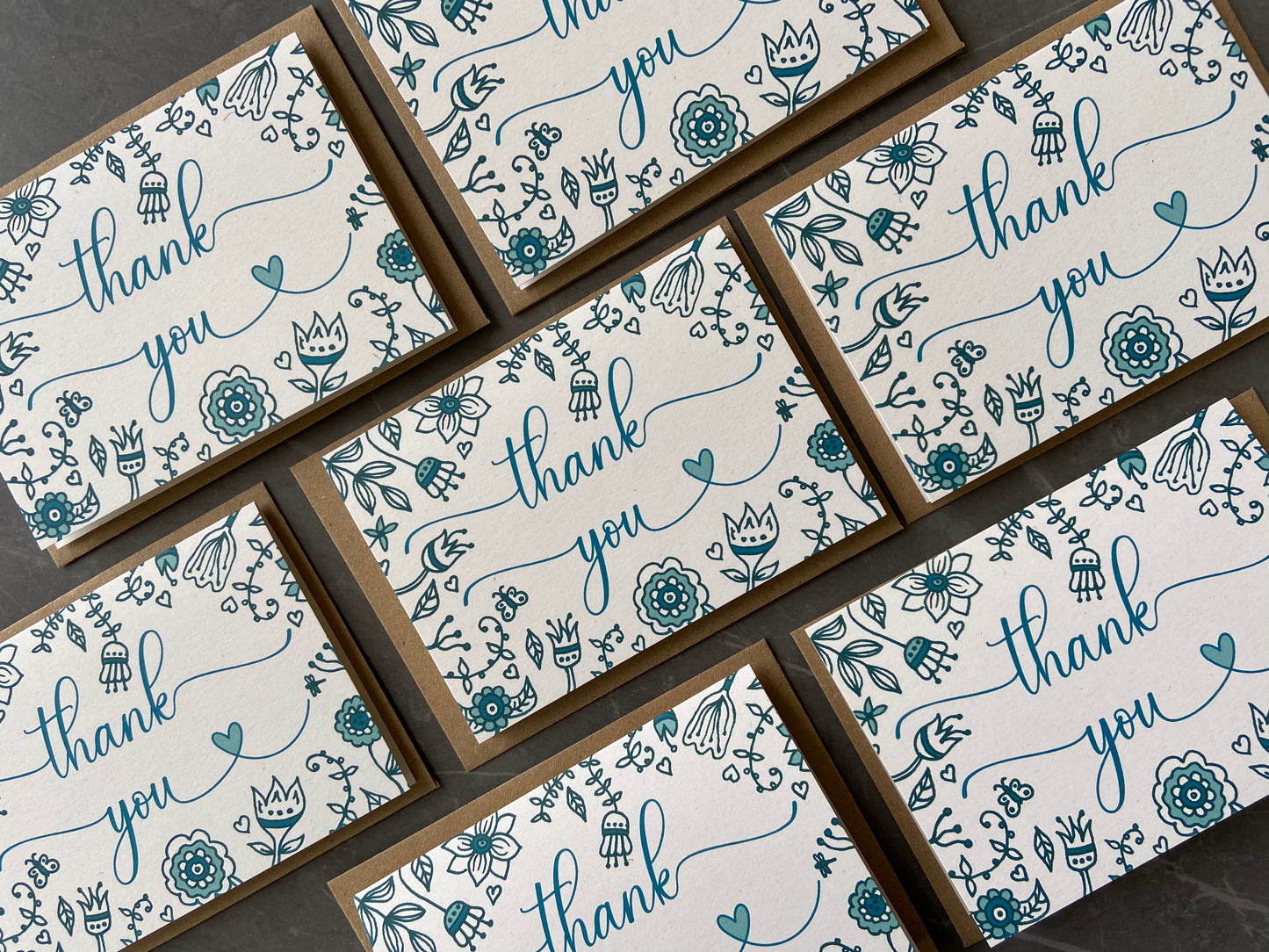 Thank You Note Cards - Teal Florals