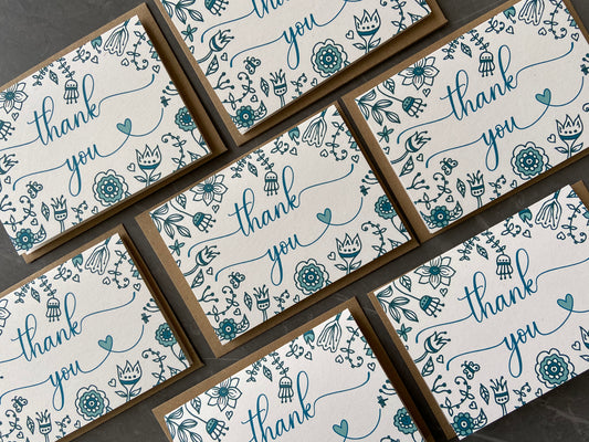 Thank You Note Cards - Teal Florals