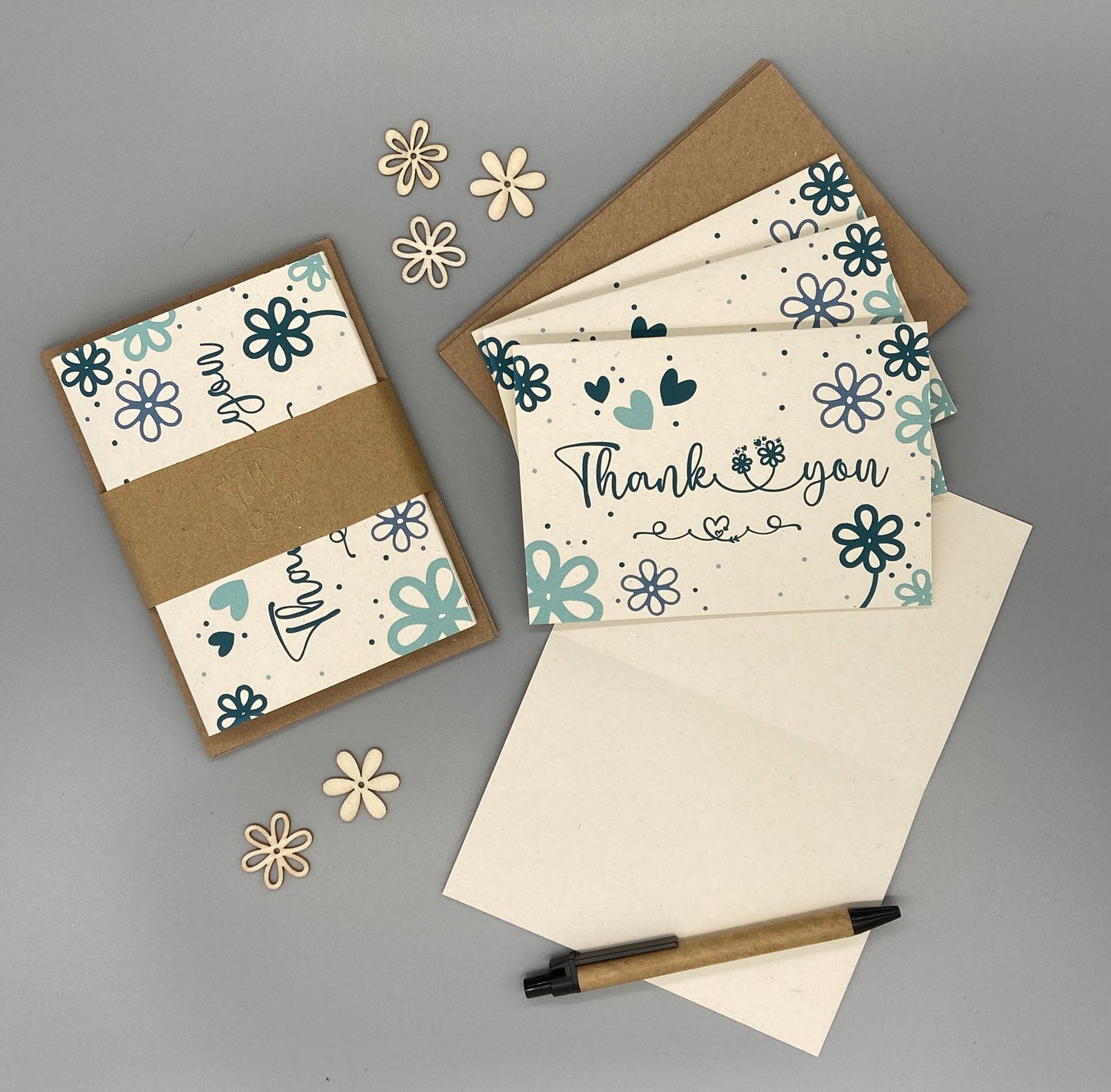 Thank You Note Card set - Teal Daisies