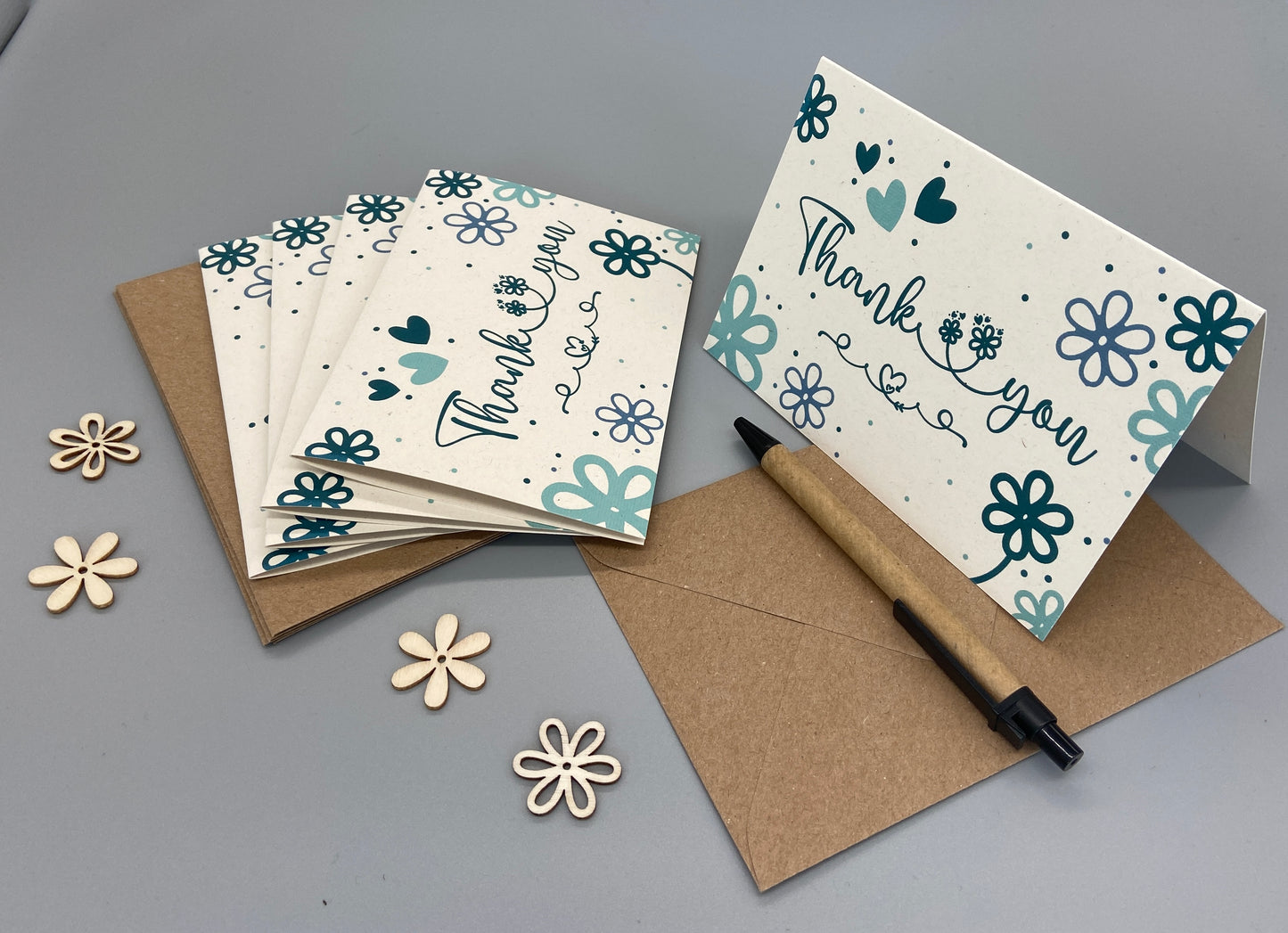 Thank You Note Card set - Teal Daisies