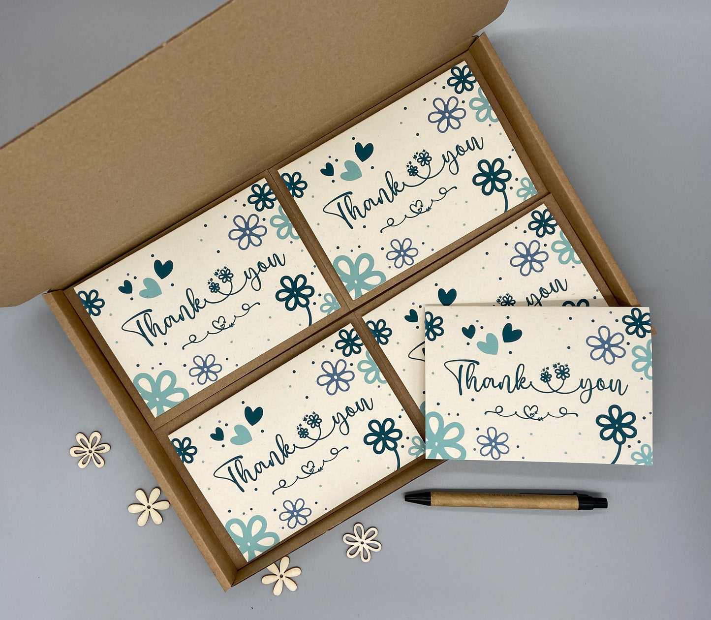 Thank You Note Card set - Teal Daisies