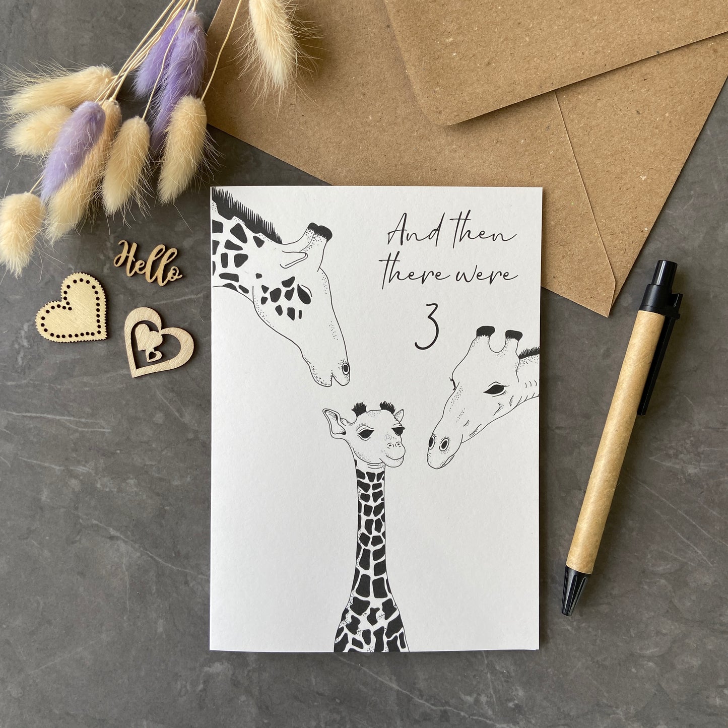 New baby card, family of 3