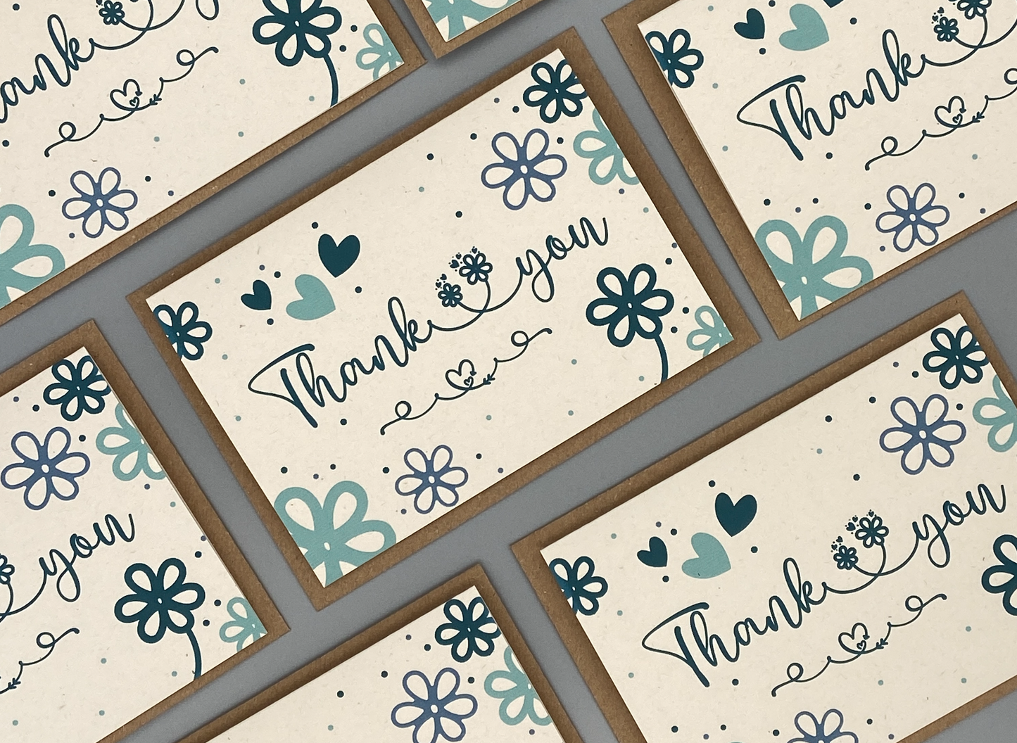 Thank You Note Card set - Teal Daisies