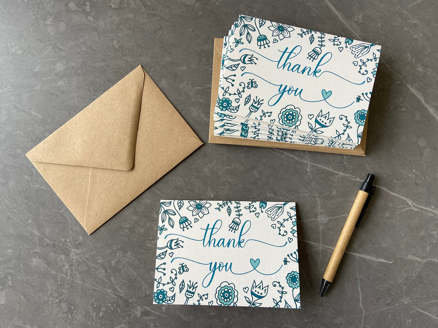 Thank You Note Cards - Teal Florals