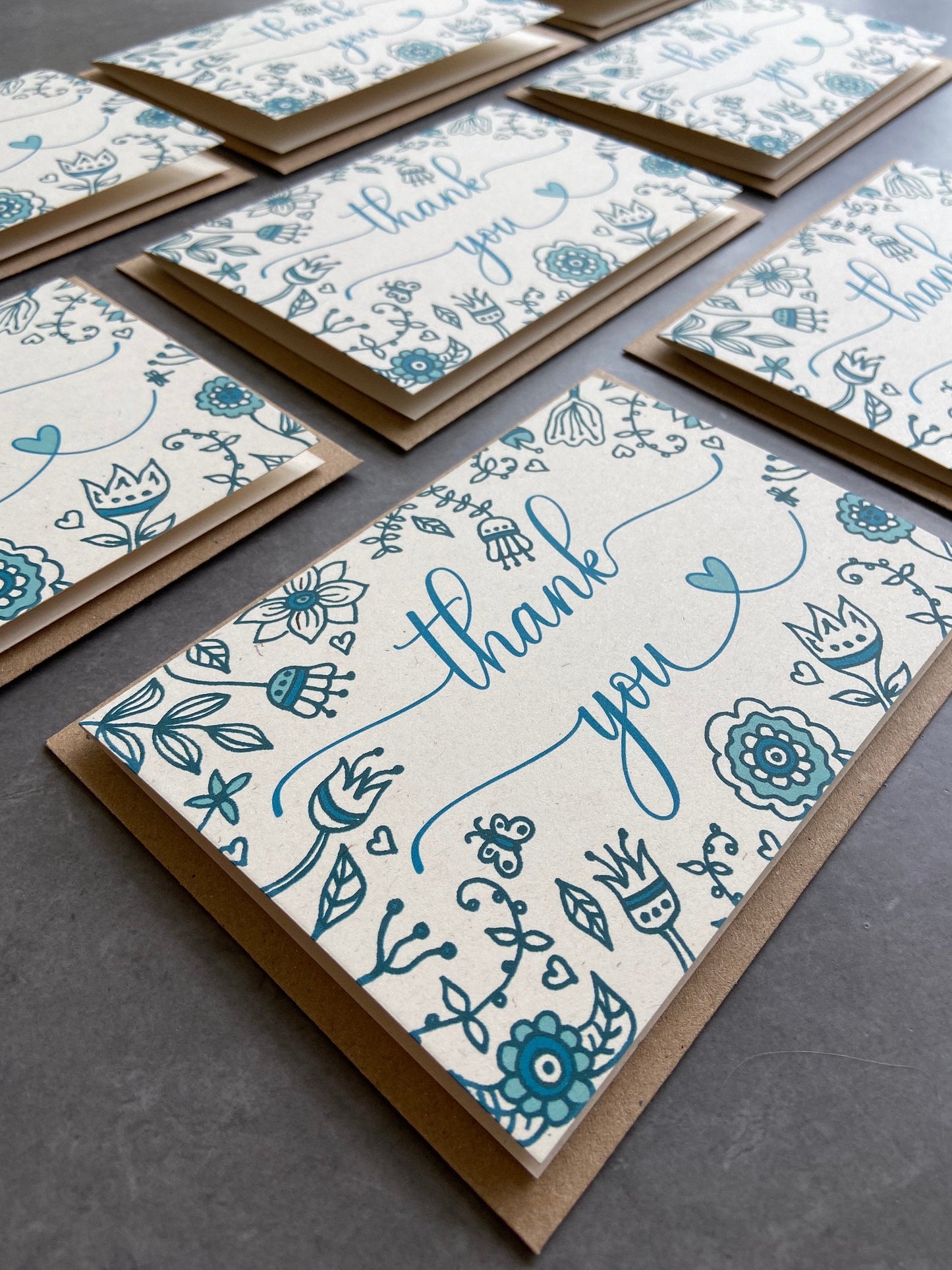 Thank You Note Cards - Teal Florals