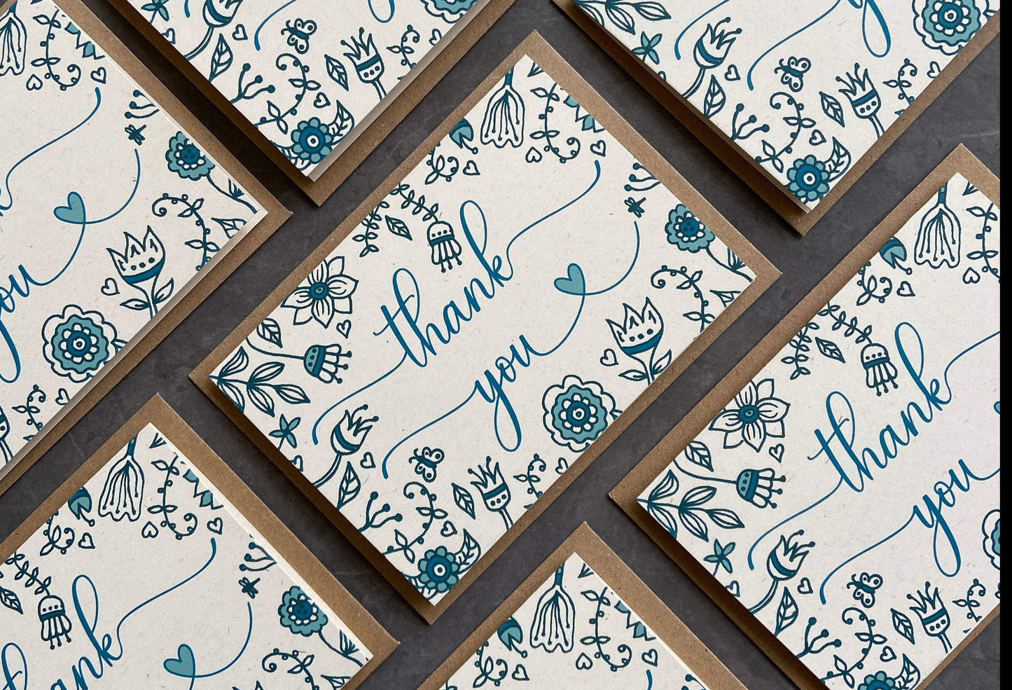 Thank You Note Cards - Teal Florals