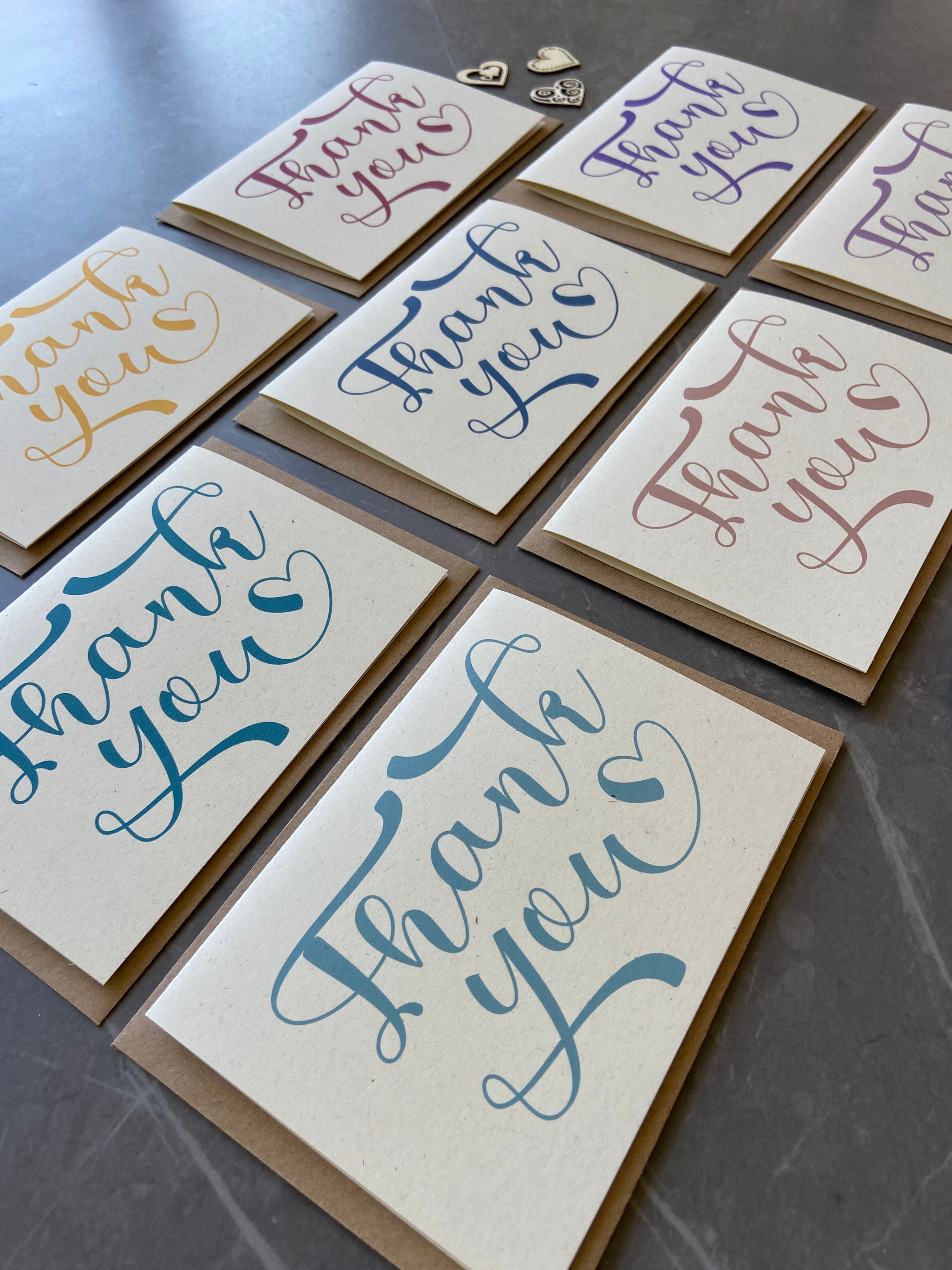 Brush script thank you cards on ivory eco fleck card