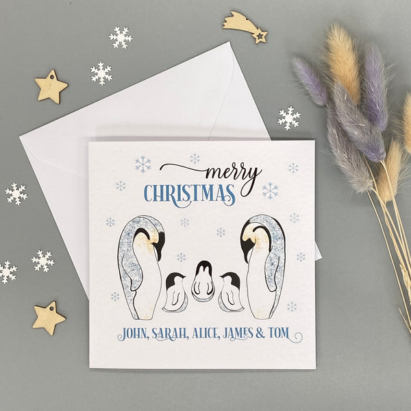 Personalised Penguin Family Christmas Card