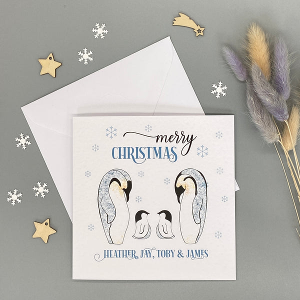 Personalised Penguin Family Christmas Card
