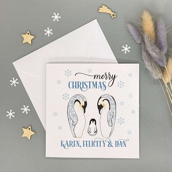 Personalised Penguin Family Christmas Card