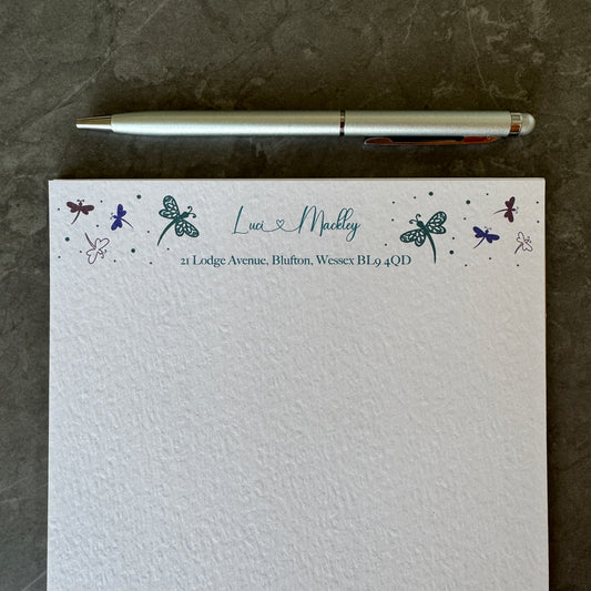 Dragonfly writing paper with personalisation  name and address