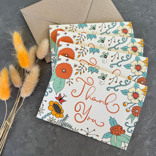 Thank You Note Card set - Orange Florals