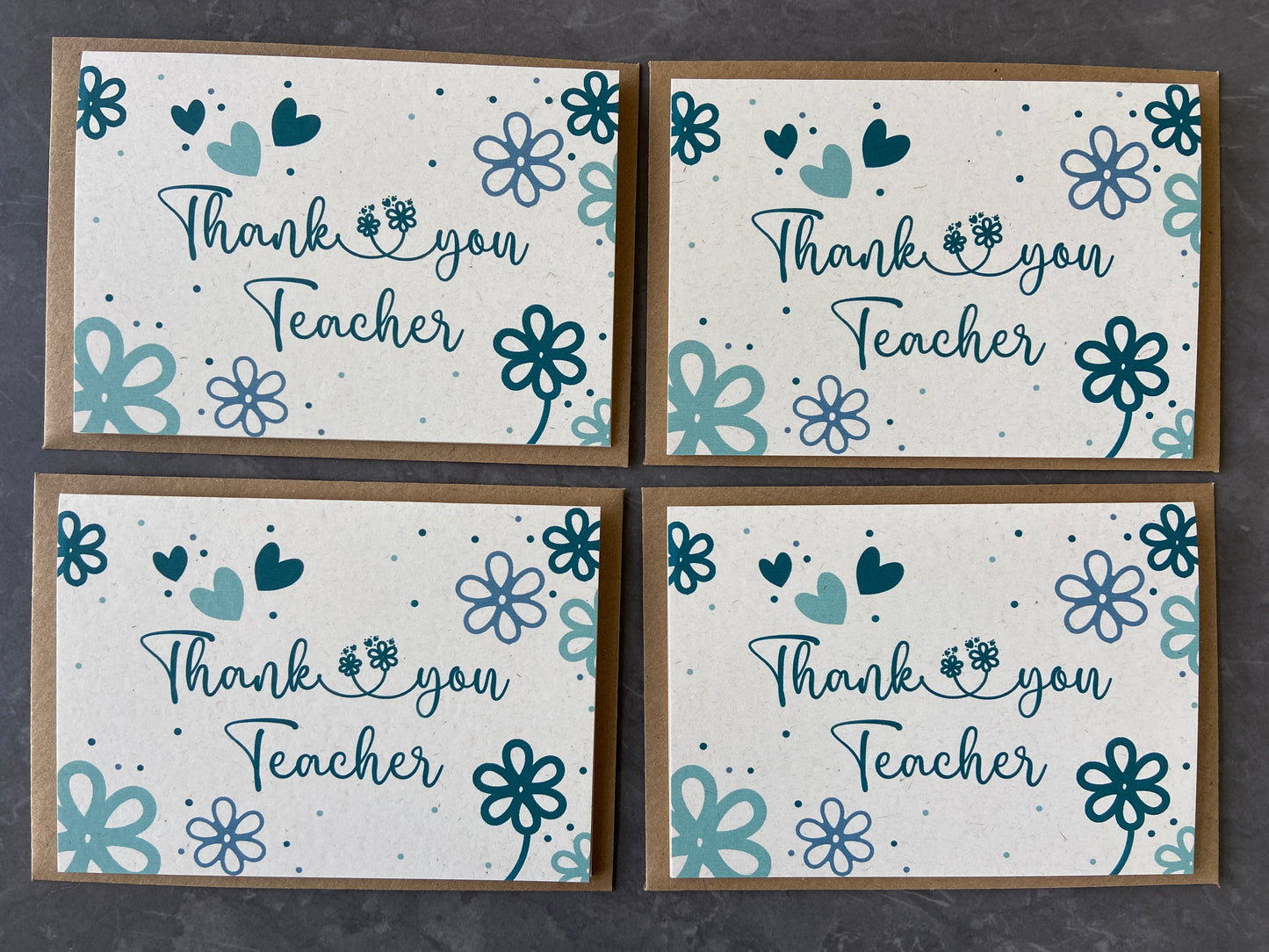 Set of 4 Thank You Teacher Cards - Daisy Pattern