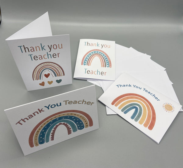 Set of 4 Thank You Teacher Cards - Rainbow Illustration