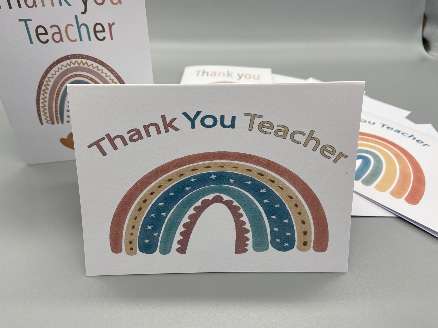 Set of 4 Thank You Teacher Cards - Rainbow Illustration