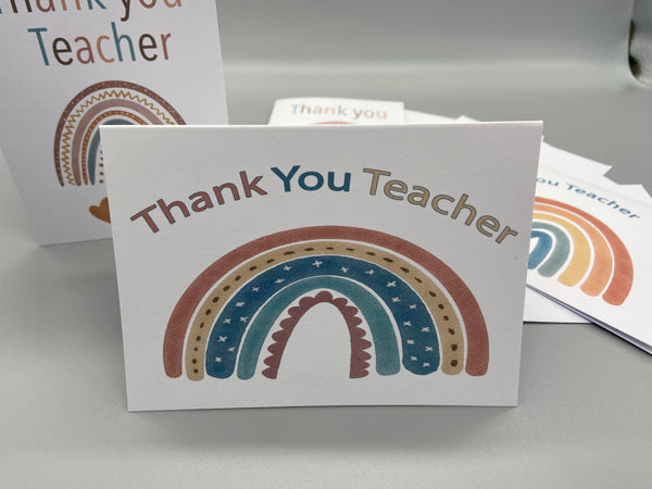 Set of 4 Thank You Teacher Cards - Rainbow Illustration