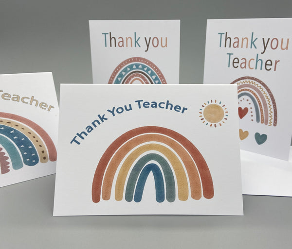 Set of 4 Thank You Teacher Cards - Rainbow Illustration
