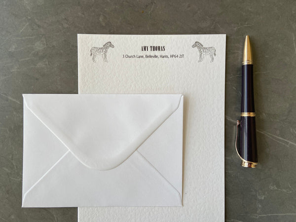Personalised Zebra Writing Paper Set