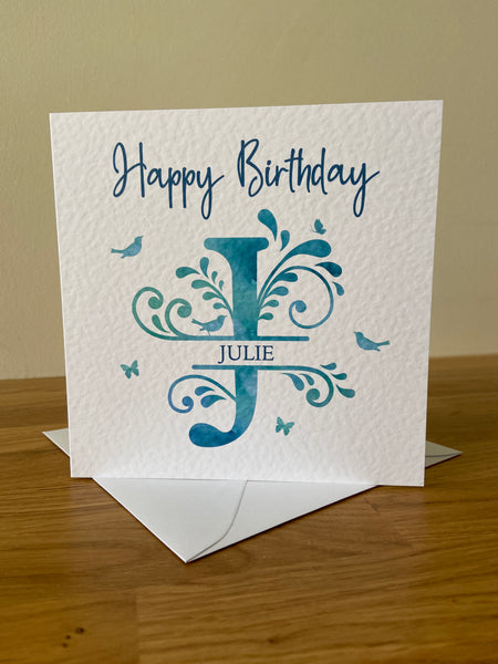 Personalised Birthday Card with Watercolour Monogram