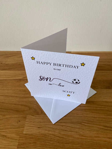 Personalised Son-in-law Football Birthday Card
