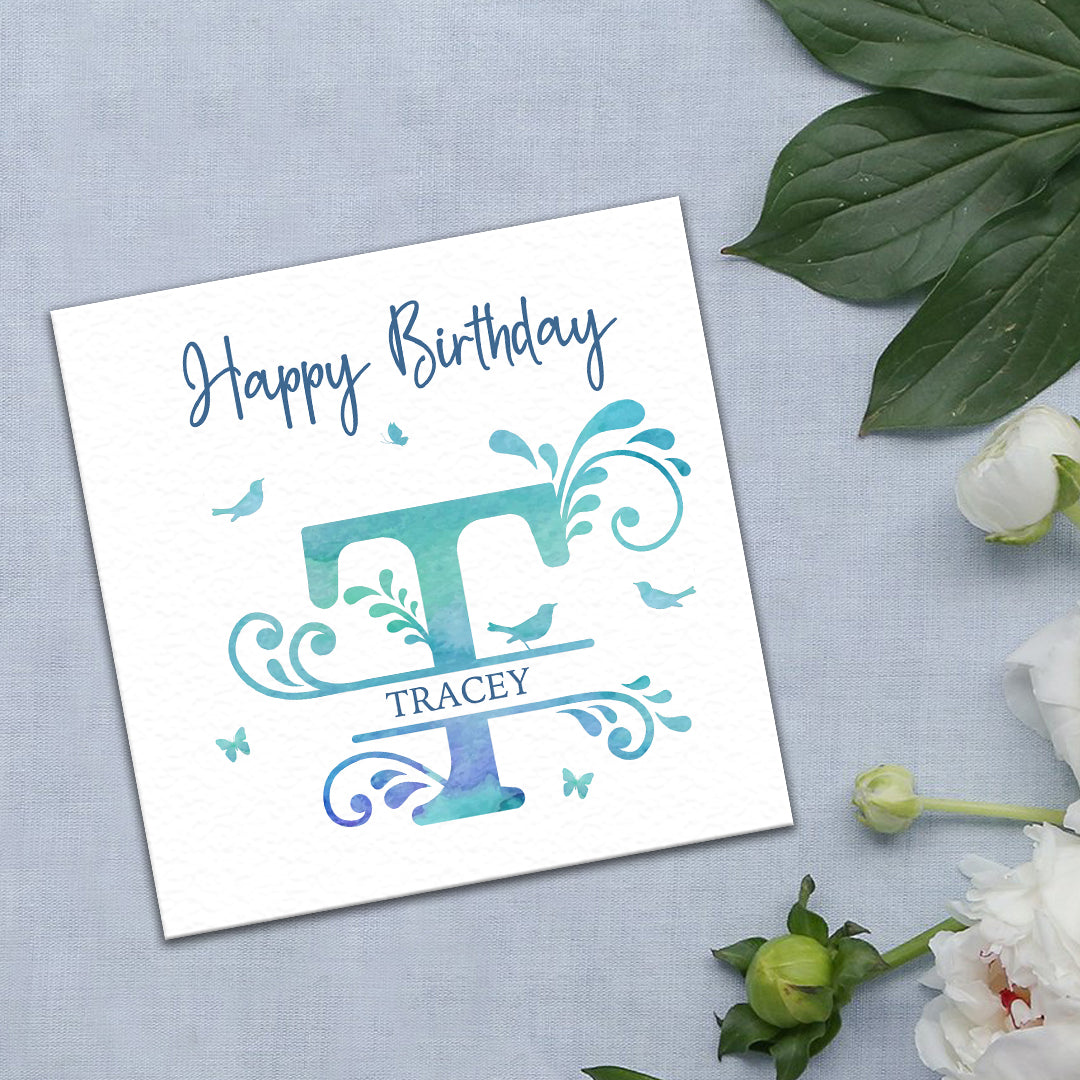 Personalised Birthday Card with Watercolour Monogram